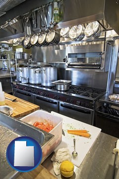 a restaurant kitchen - with Utah icon