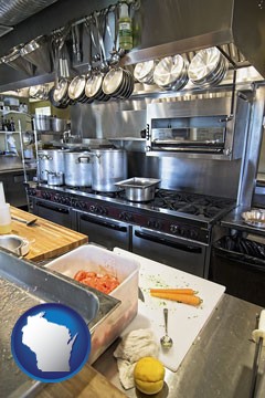a restaurant kitchen - with Wisconsin icon