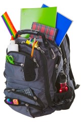 a backpack filled with school supplies