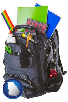 a backpack filled with school supplies - with Georgia icon