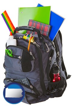 a backpack filled with school supplies - with Pennsylvania icon