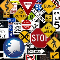 alaska map icon and road signs