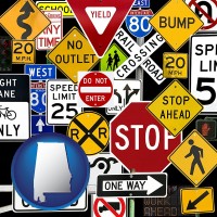 alabama map icon and road signs
