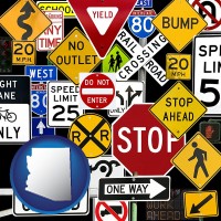 arizona map icon and road signs