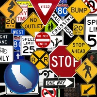 california map icon and road signs