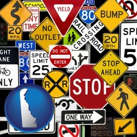 delaware map icon and road signs