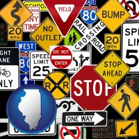 illinois map icon and road signs