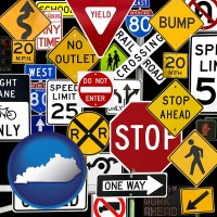 kentucky map icon and road signs