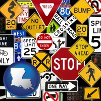 louisiana map icon and road signs