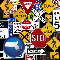 massachusetts map icon and road signs