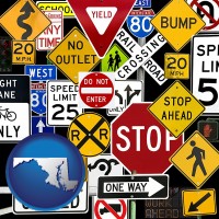 maryland map icon and road signs