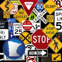 minnesota map icon and road signs