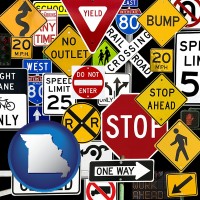 missouri map icon and road signs