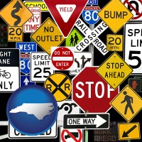 north-carolina map icon and road signs