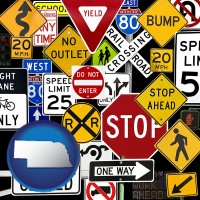 nebraska map icon and road signs