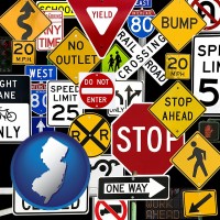 new-jersey map icon and road signs