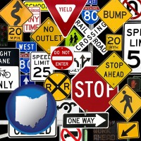 ohio map icon and road signs