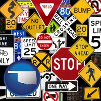 oklahoma map icon and road signs
