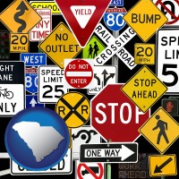 south-carolina map icon and road signs
