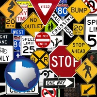 texas map icon and road signs