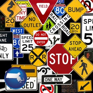 road signs - with Massachusetts icon