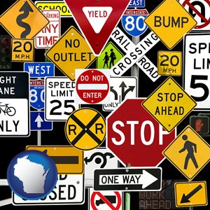 road signs - with Wisconsin icon