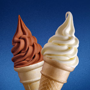 soft chocolate and vanilla ice cream cones