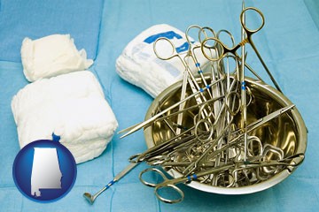 surgical instruments and bandages - with Alabama icon