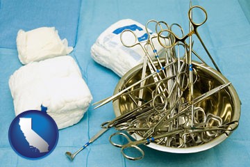 surgical instruments and bandages - with California icon