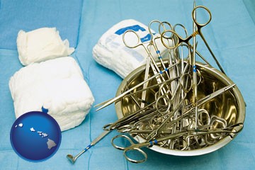 surgical instruments and bandages - with Hawaii icon