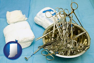 surgical instruments and bandages - with Indiana icon