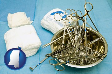 surgical instruments and bandages - with Mississippi icon
