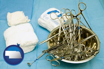 surgical instruments and bandages - with Nebraska icon