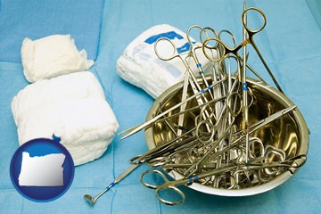 surgical instruments and bandages - with Oregon icon