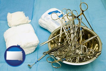 surgical instruments and bandages - with South Dakota icon