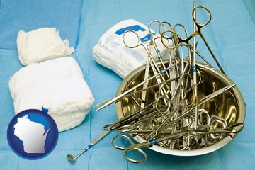 surgical instruments and bandages - with Wisconsin icon