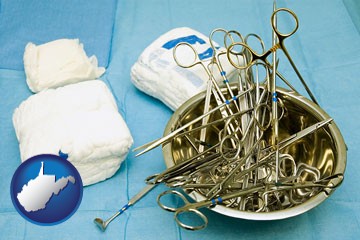 surgical instruments and bandages - with West Virginia icon