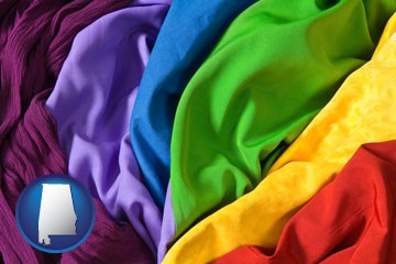 colorful textile fabrics - with Alabama icon