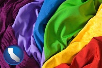 colorful textile fabrics - with California icon