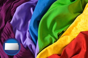 colorful textile fabrics - with Kansas icon