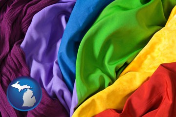 colorful textile fabrics - with Michigan icon