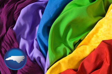colorful textile fabrics - with North Carolina icon