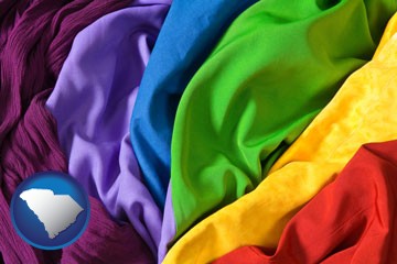 colorful textile fabrics - with South Carolina icon