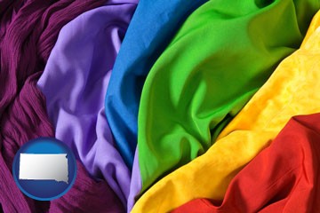 colorful textile fabrics - with South Dakota icon