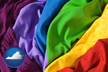 colorful textile fabrics - with Virginia icon