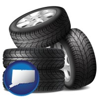 ct map icon and four tires with alloy wheels
