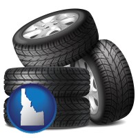 id map icon and four tires with alloy wheels
