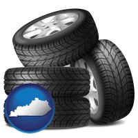 ky map icon and four tires with alloy wheels