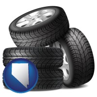 nv map icon and four tires with alloy wheels