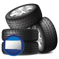 sd map icon and four tires with alloy wheels